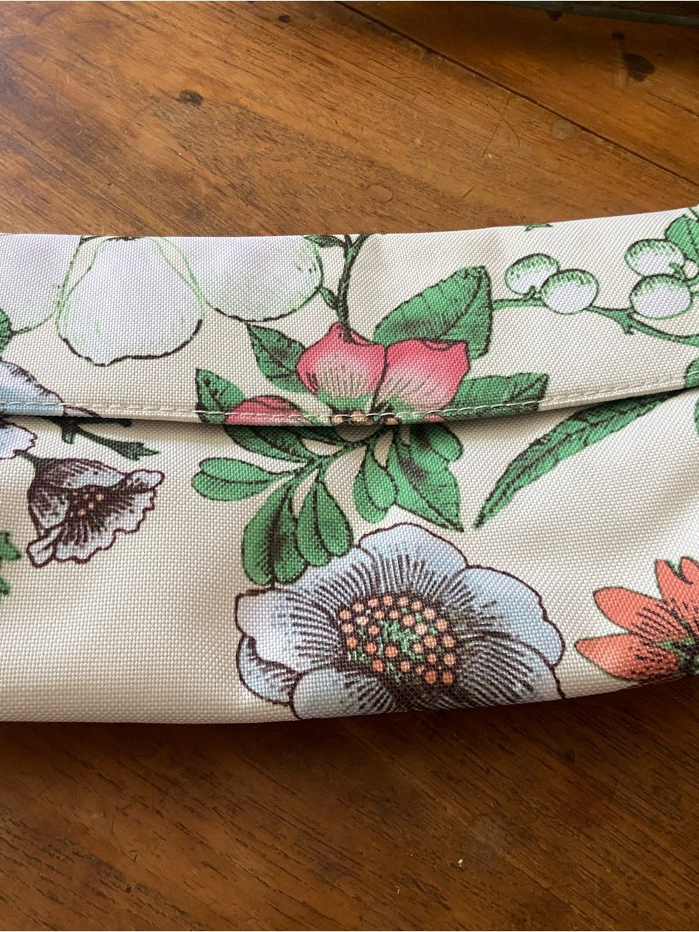 Clinique Floral Fold-Over Cosmetic Bag  in Cream, Green, Pink and Orange
